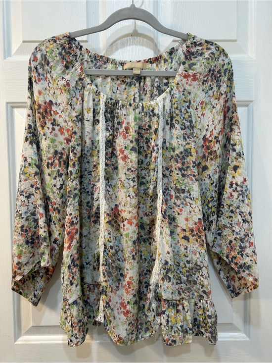 Hope & Harlow Tops - Hope Harlow Whimsy Floral Peasant Blouse Size XL Lightweight Cottage Watercolor